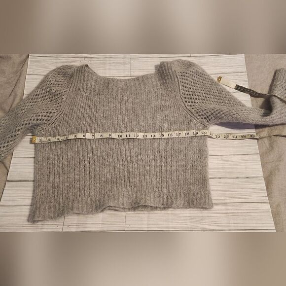 LoveShackFancy Rosie Pullover Gray Sweater Puffer Sleeve Size Medium - Picture 15 of 15